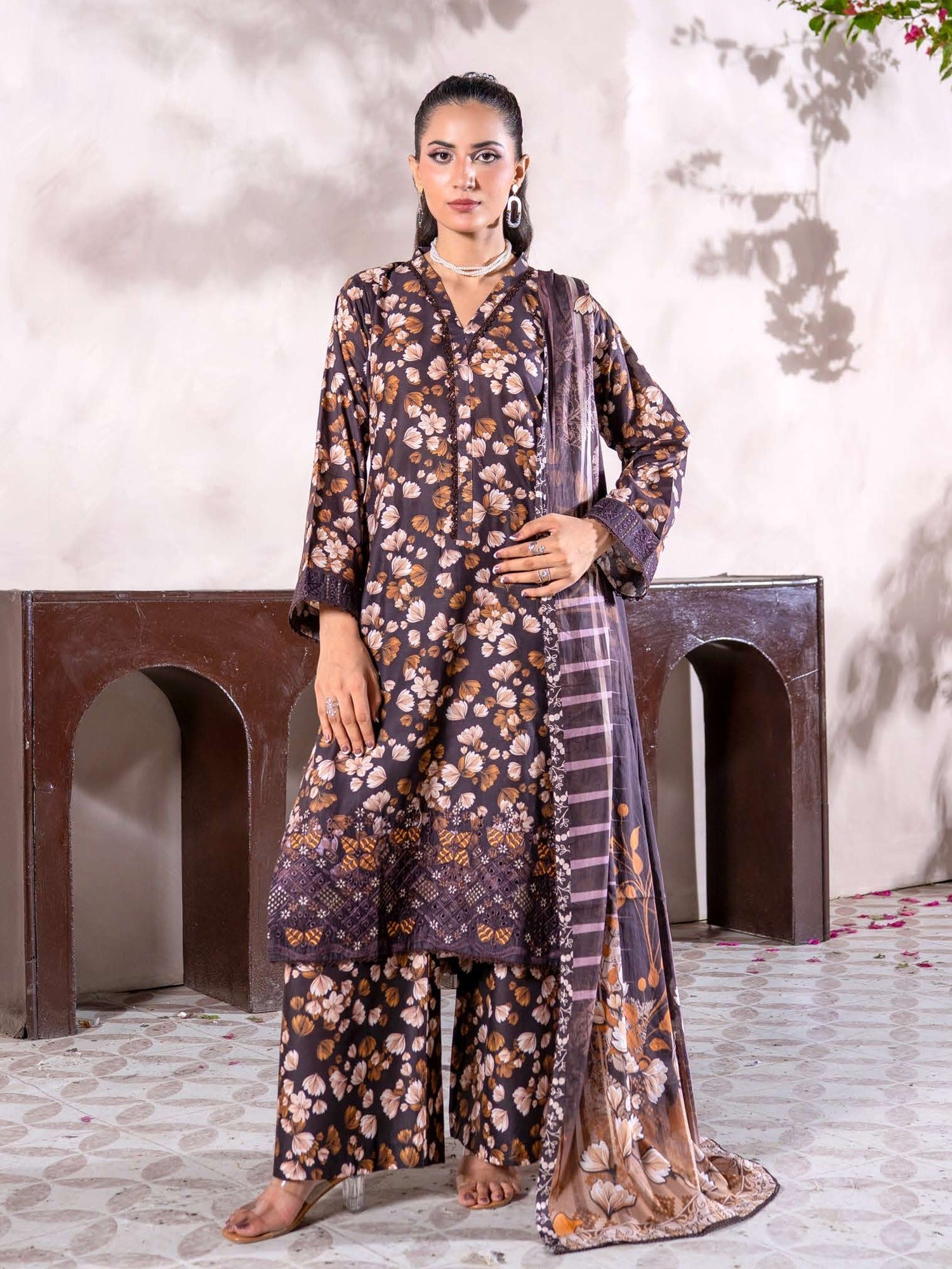 Rangz "Meraki" Summer Lawn 3-Piece Suit - Deep Purple
