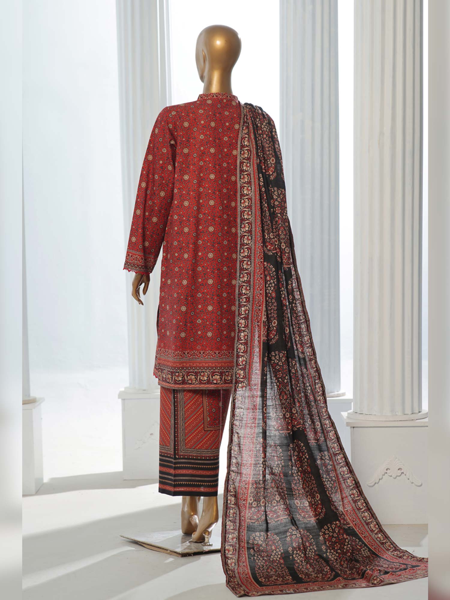 Bin Saeed Winter Khaddar 3-Piece Suit - Maroon