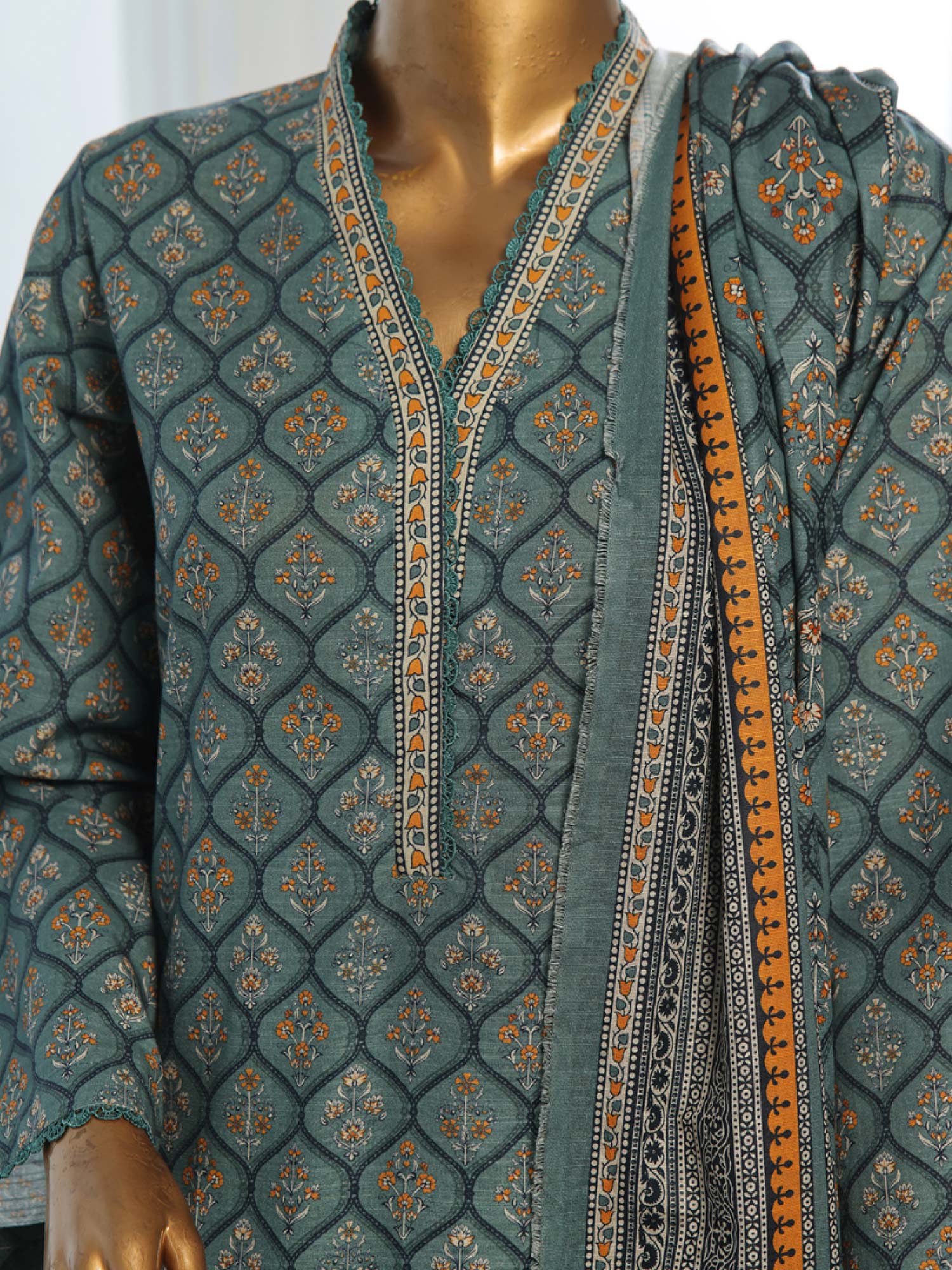 Bin Saeed Winter Khaddar 3-Piece Suit - Sage Green