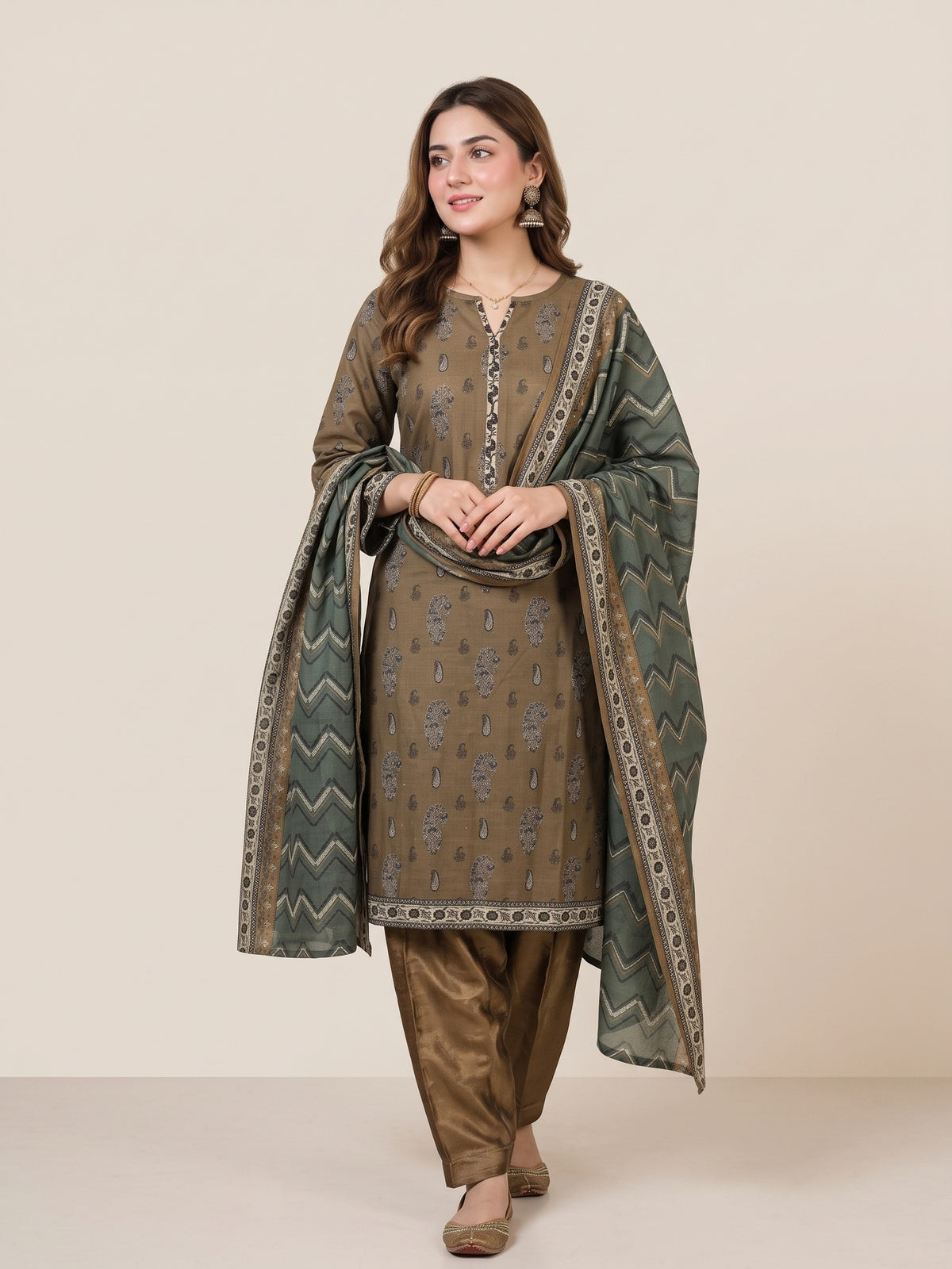 Tawakkal "Ghazal" Khaddar 3-Piece Suit D6267 - Olive & Green