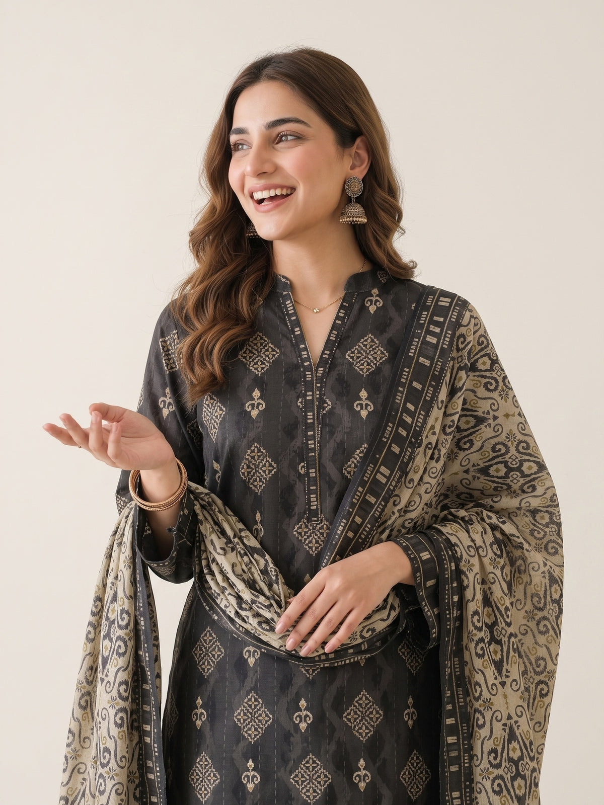 Tawakkal "Ghazal" Khaddar 3-Piece Suit D6286 - Charcoal