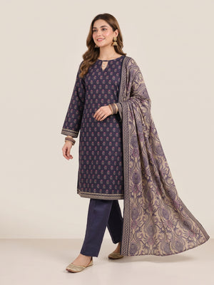 Tawakkal Jhoom Khaddar 3-Piece Suit D6144 Indigo - view 1