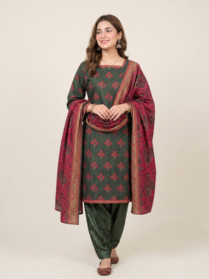 Tawakkal Jhoom Khaddar 3-Piece Suit D6269 Green & Red - view 1