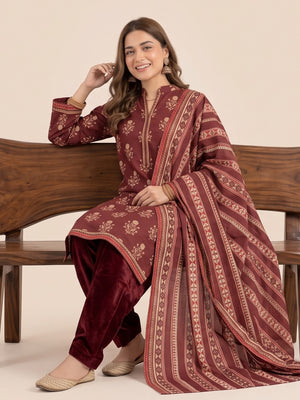 Tawakkal Jhoom Khaddar 3-Piece Suit D6273 Maroon - view 2