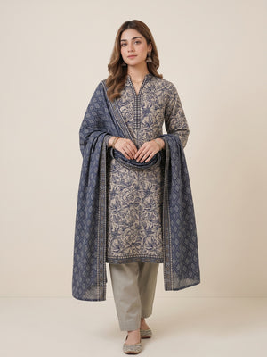 Tawakkal Jhoom Khaddar 3-Piece Suit D6285 Beige & Blue - view 1