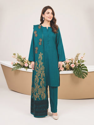 Tawakkal Julian Winter Leather-Peach Suit with Shawl D5901 Teal Green - front view