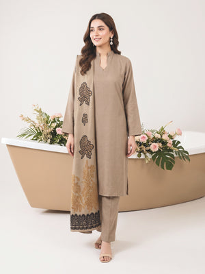 Tawakkal Julian Winter Leather-Peach Suit with Shawl D5902 Beige - front view