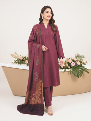 Tawakkal Julian Winter Leather-Peach Suit with Shawl D5903 Plum - front view