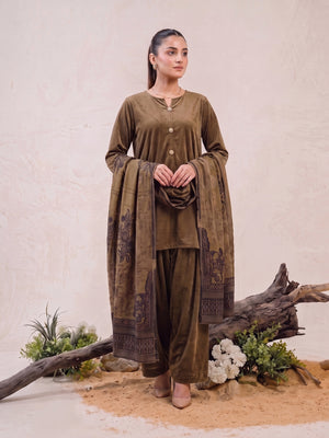 Tawakkal "Julian" Winter Leather-Peach Suit with Shawl (D5906) - Sand Brown