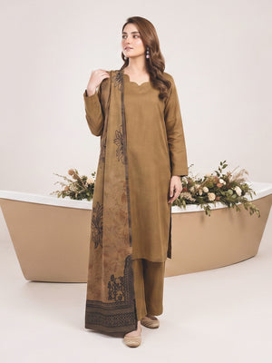 Tawakkal Julian Winter Leather-Peach Suit with Shawl D5906 Mustard - full-length view