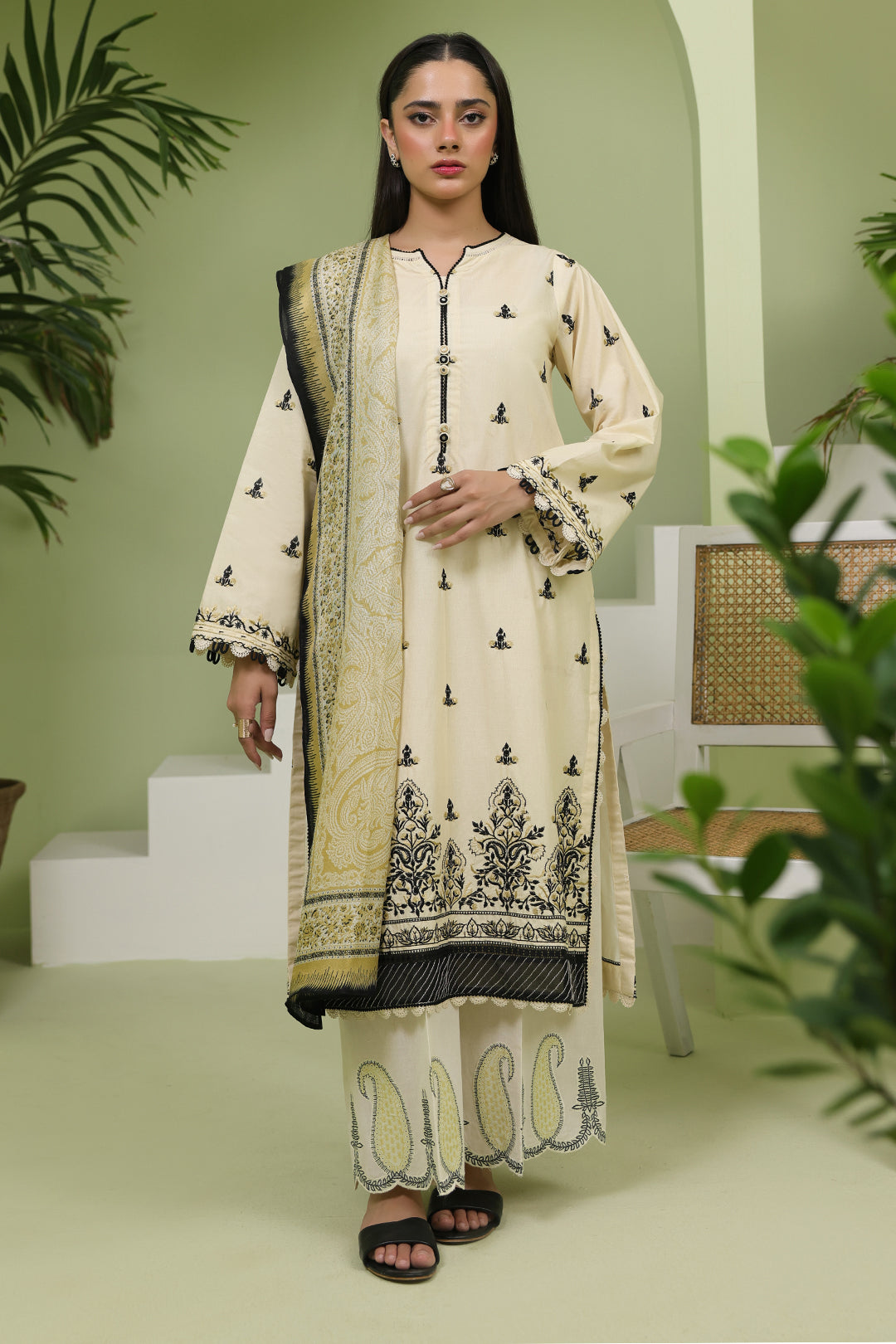 Zellbury Unstitched Embroidered Lawn 3-Piece Suit - Cream