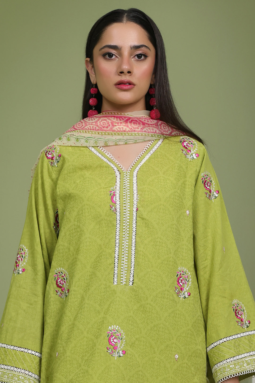 Zellbury Unstitched Jacquard Lawn 3-Piece Suit - Lime Green