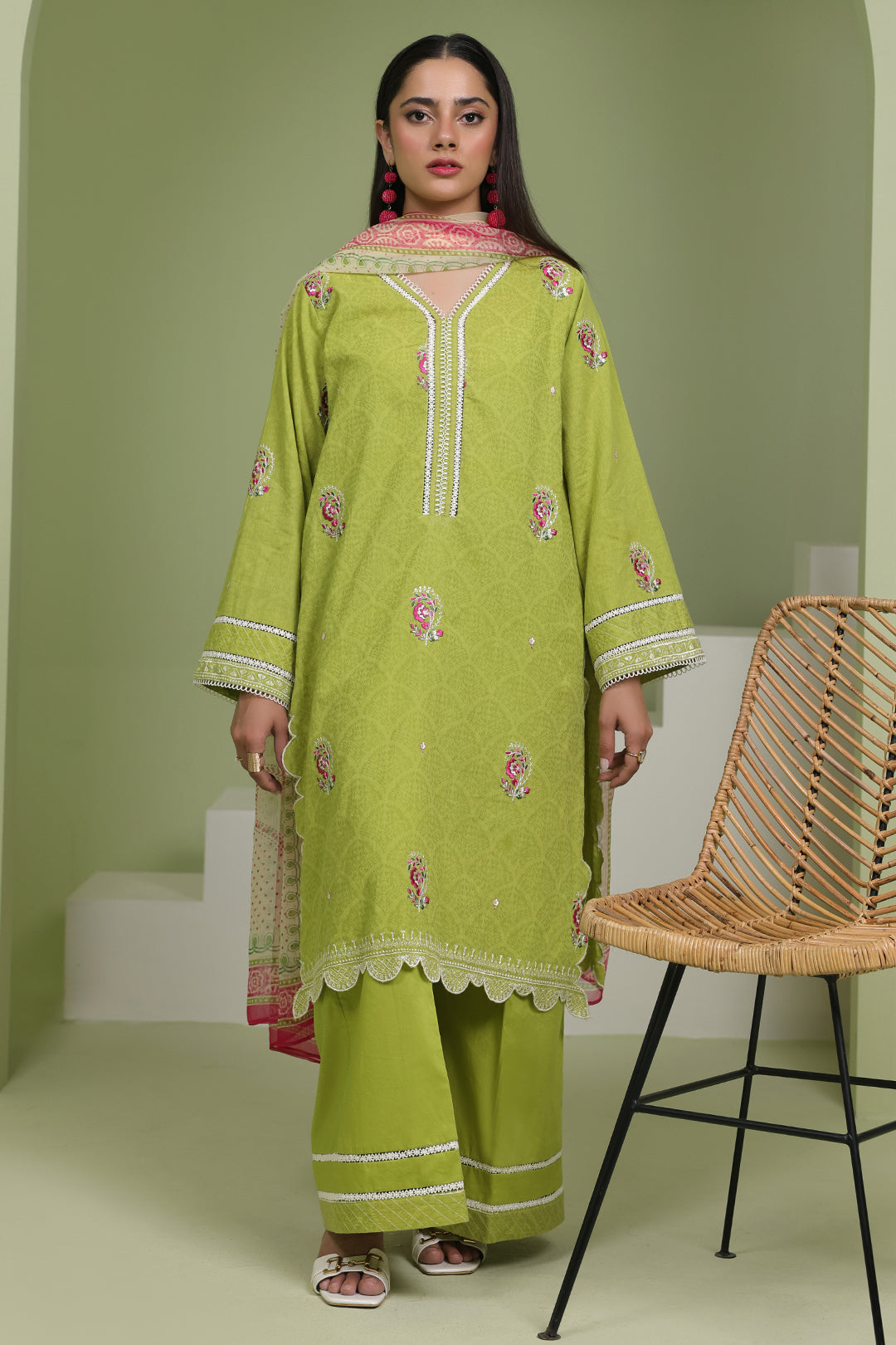 Zellbury Unstitched Jacquard Lawn 3-Piece Suit - Lime Green
