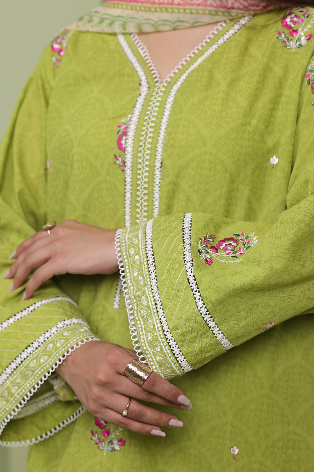 Zellbury Unstitched Jacquard Lawn 3-Piece Suit - Lime Green