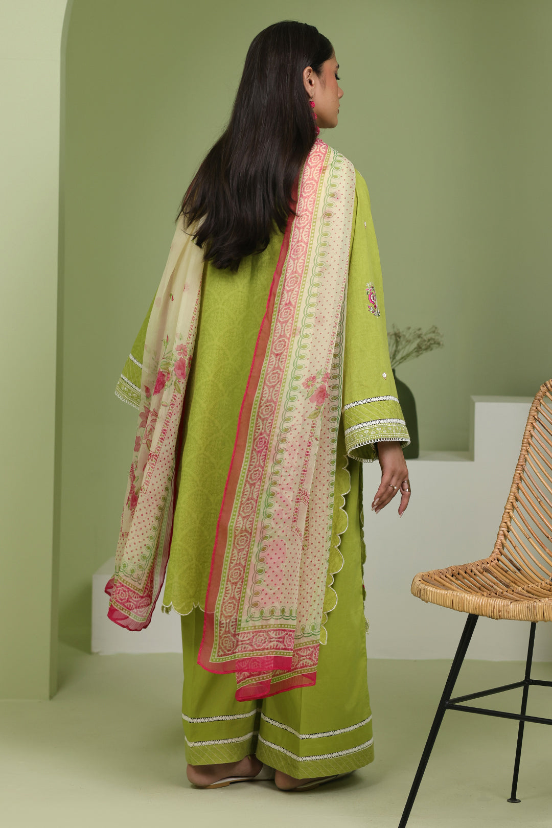 Zellbury Unstitched Jacquard Lawn 3-Piece Suit - Lime Green