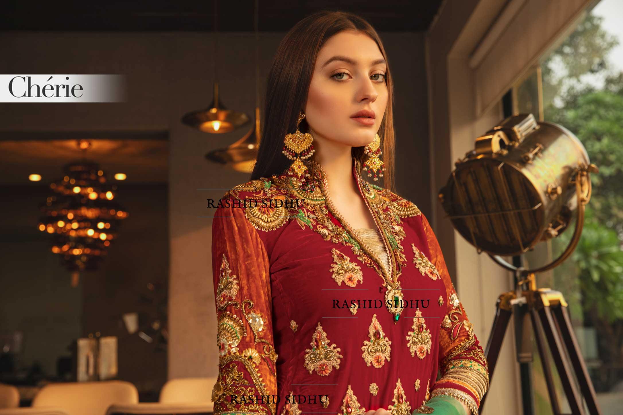 Khuda Baksh Red Chiffon Embroidered Palazzo 3-Piece Suit