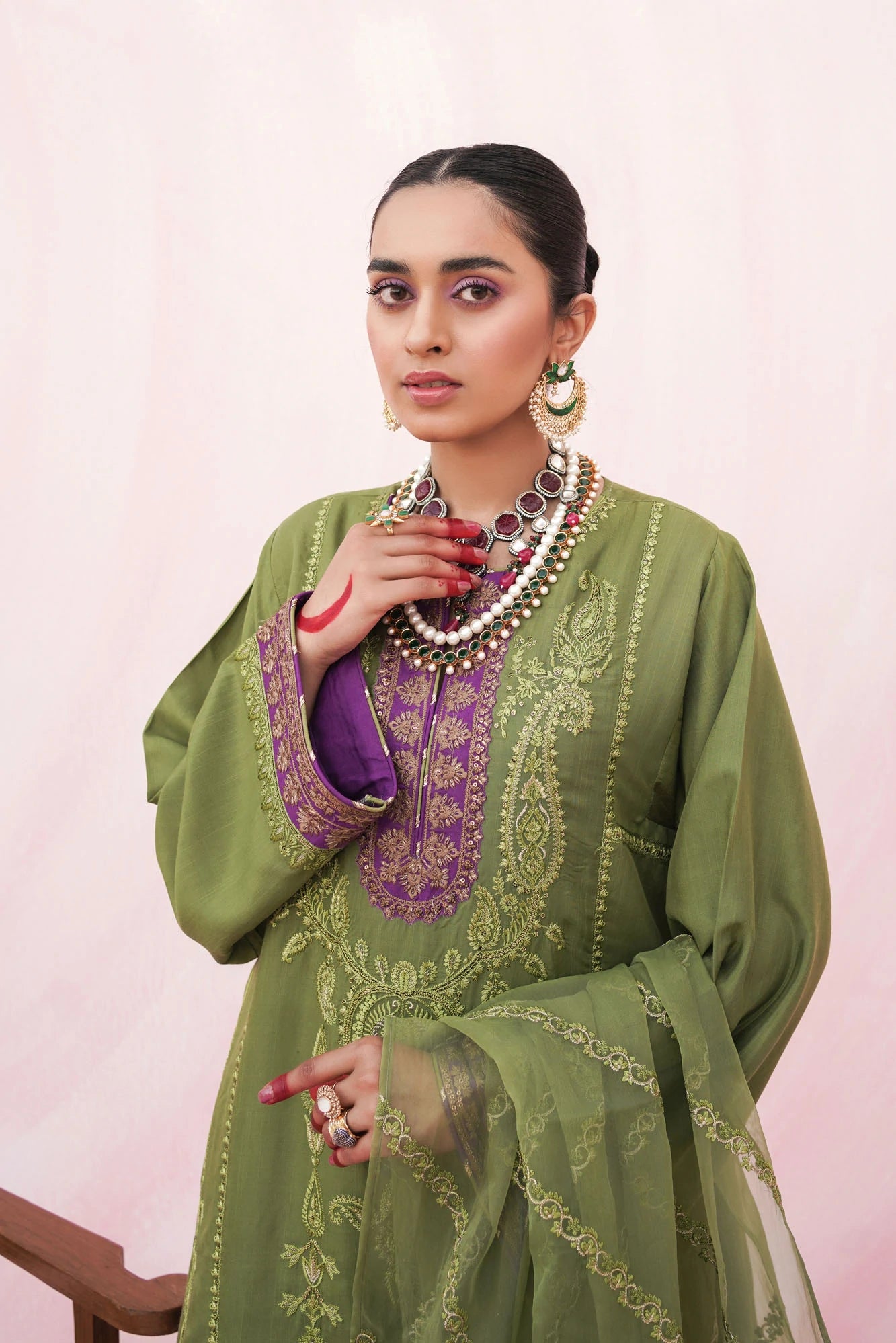 Ethnic Luxury Pret Green Vicose 3 Piece Suit MOMINA Designer